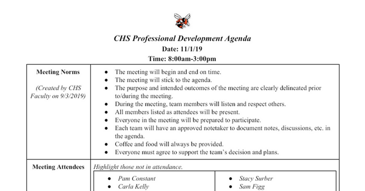 CHS: Professional Development Agenda Nov. 1, 2019