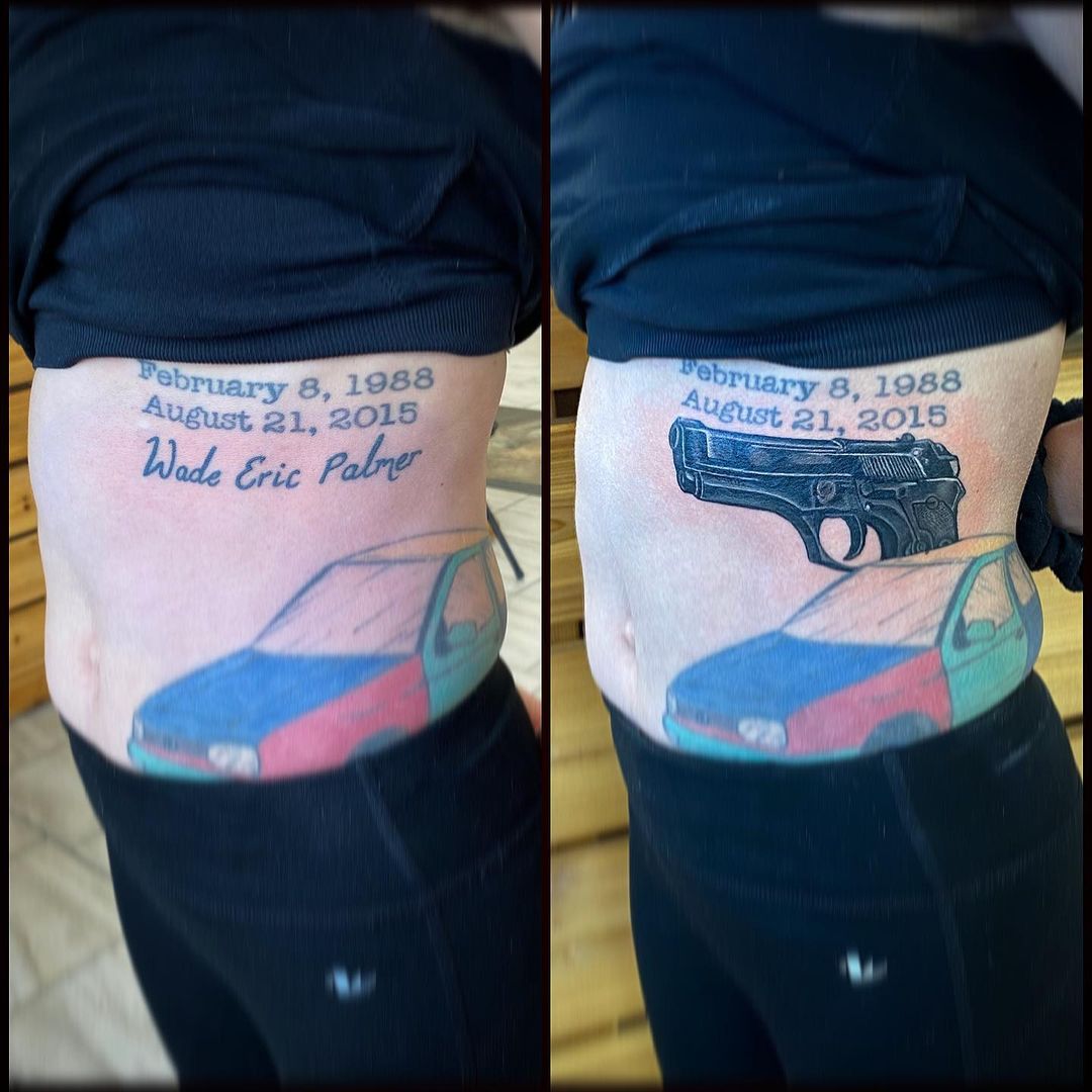 Cover Up Gun Tattoo On Waist