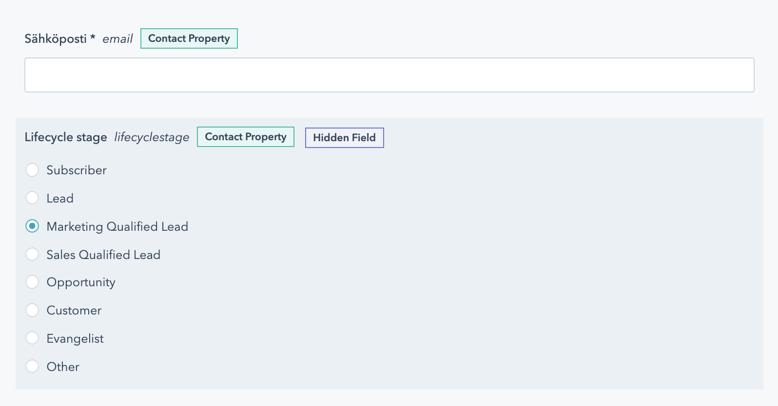 Lifecycle stage as hidden in field forms in HubSpot CRM