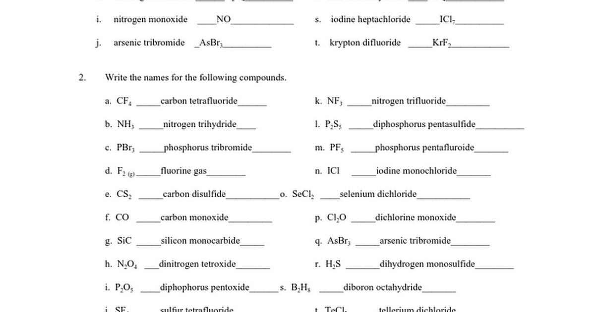 Chem04 - Molecular Compounds - Worksheet - ANSWERS - Google Docs