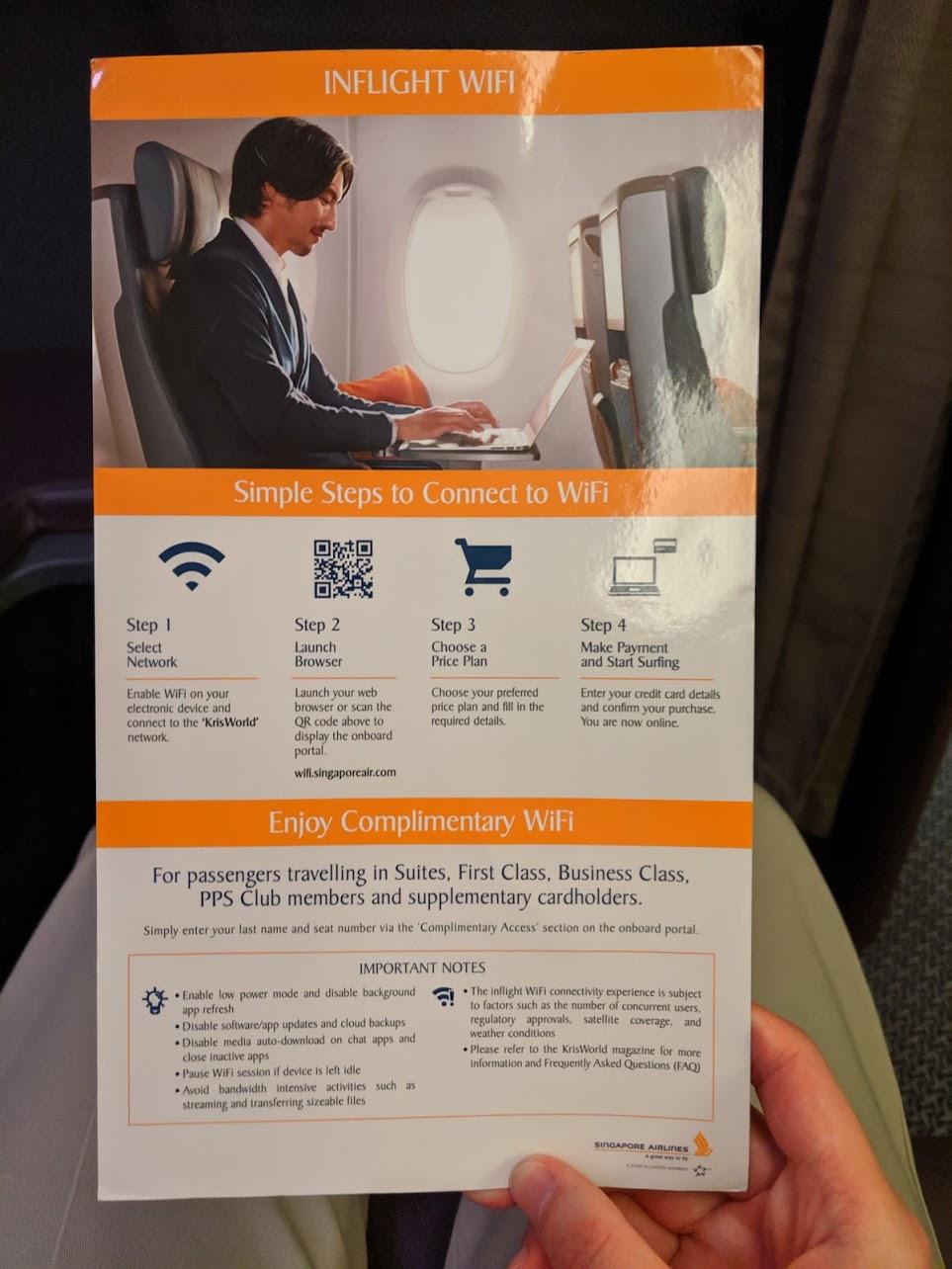 Singapore Airlines Inflight Wi-Fi Information Card