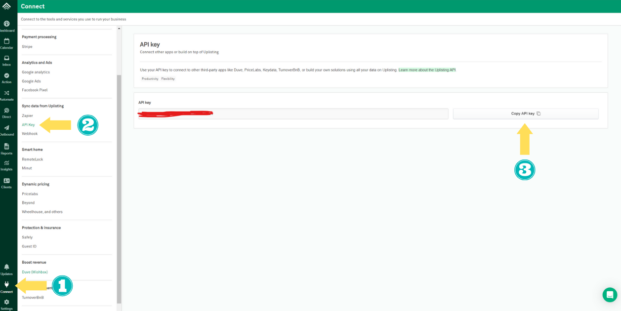 screenshot of API key in Uplisting account