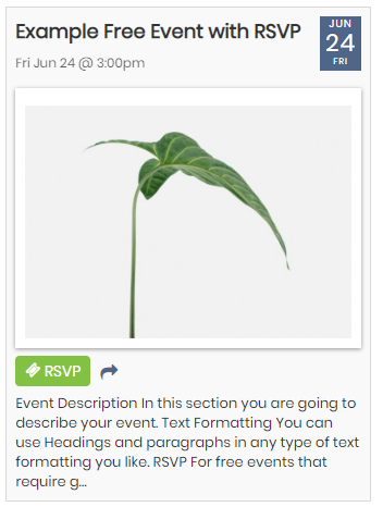 screenshot of event listing with RSVP button to register for events