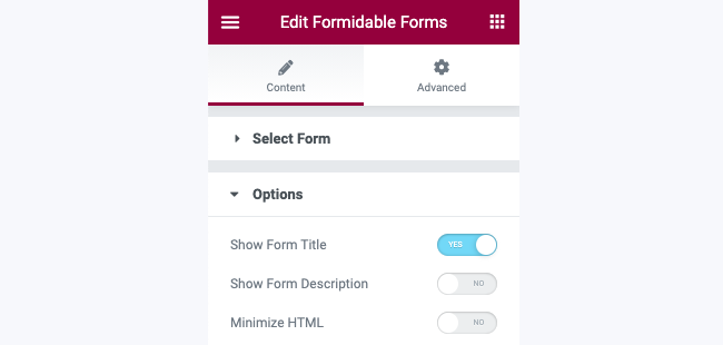 Edit form settings