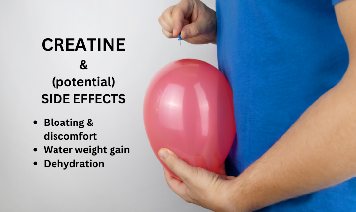 The photo shows the body of a man holding a balloon in his hand. List of creatine side effects