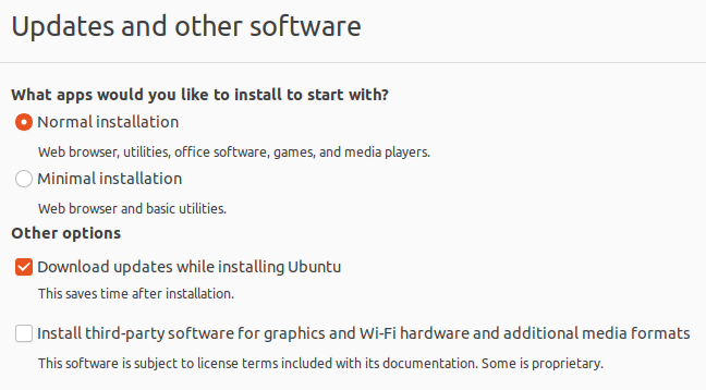 Utilidades y paquetes de software en la instalación de Ubuntu