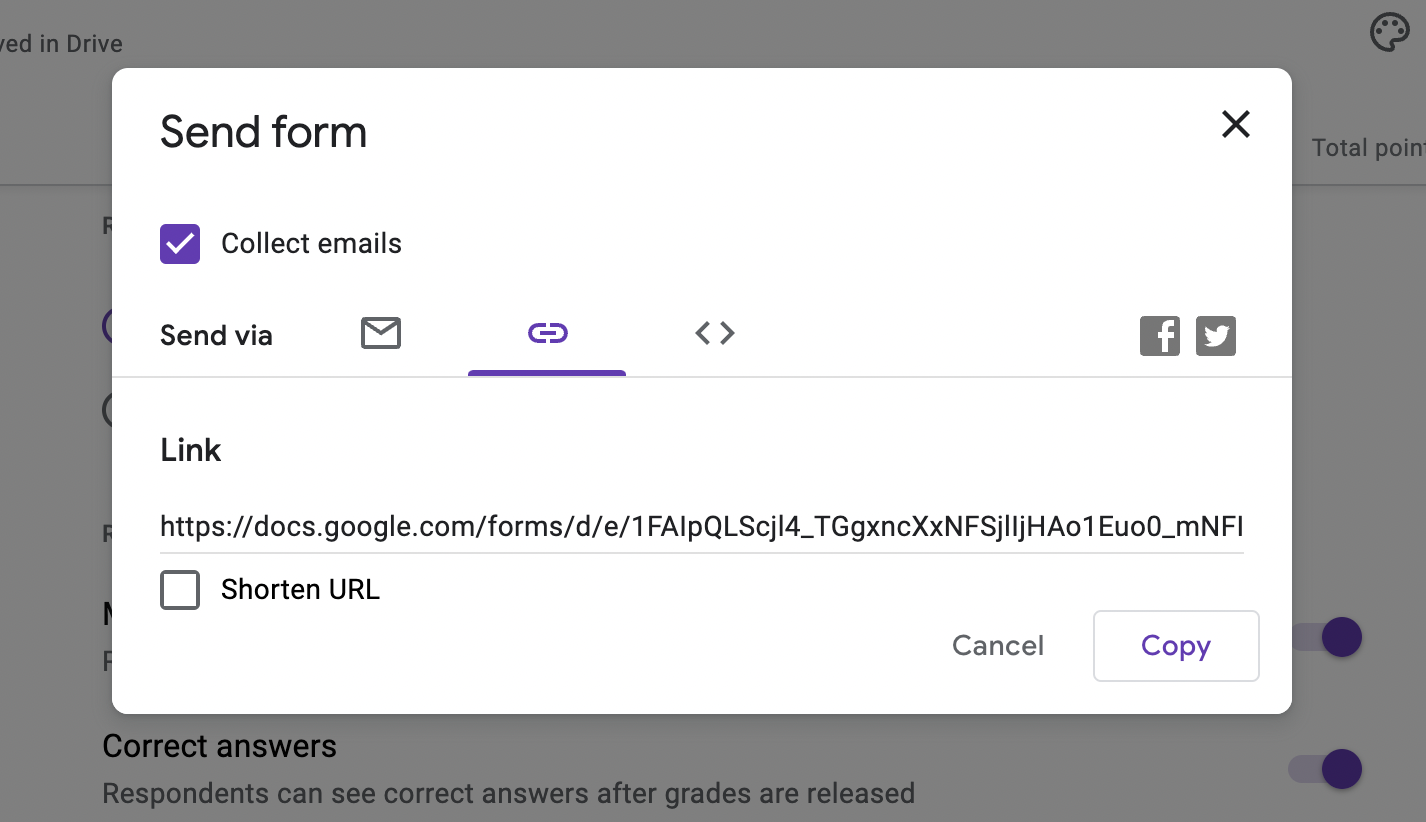 Google forms link sharing