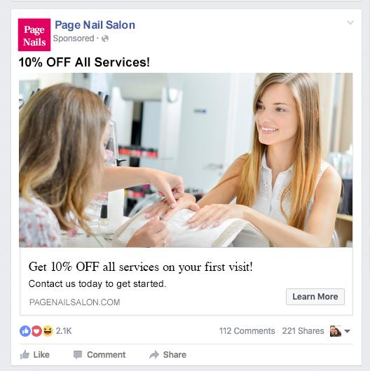 Page Nail Salon Facebook Ad Screenshot