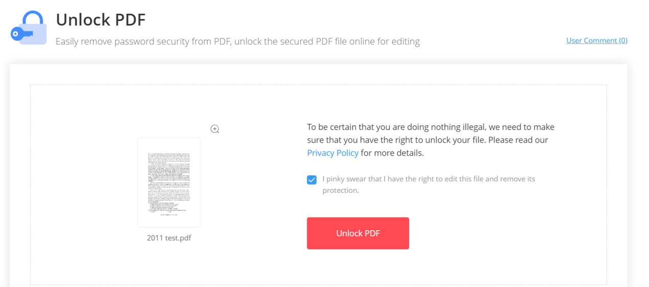 EasePDF Unlock PDF Tick the Box.