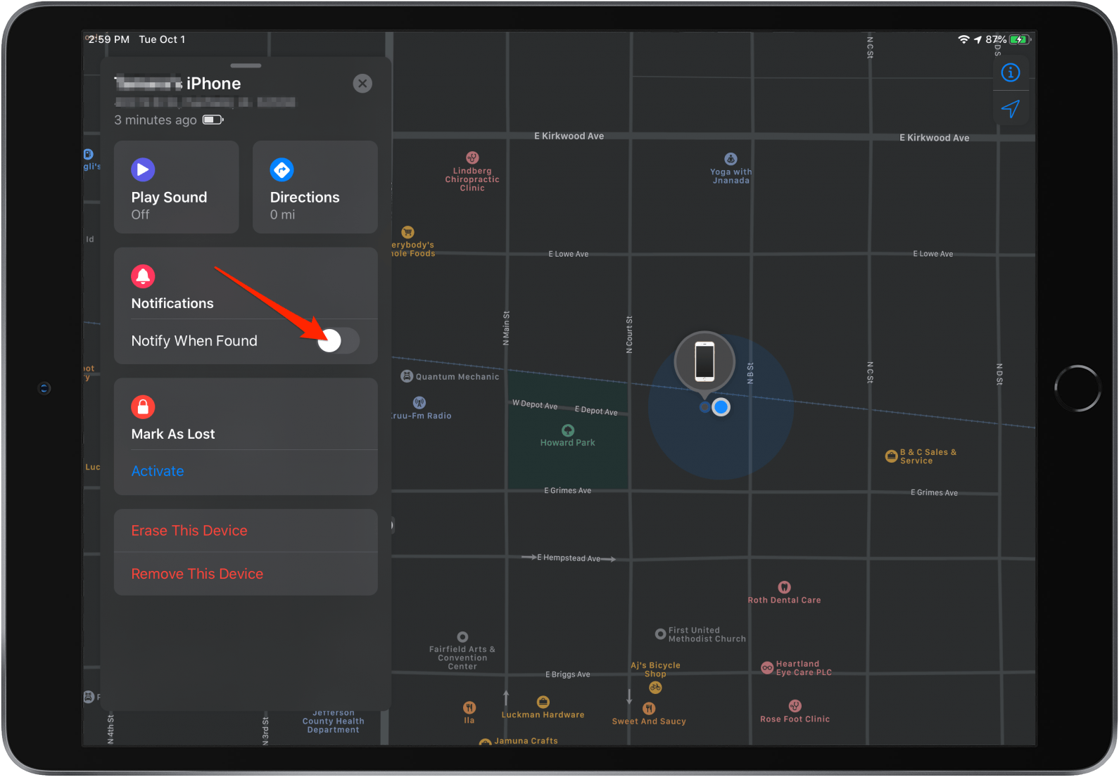 find my ipad settings