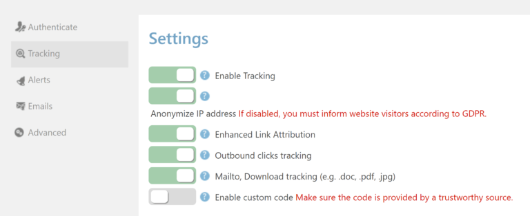 Configuración de seguimiento de 10WebAnalytics