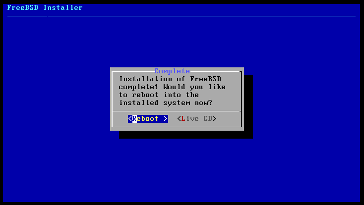 Install FreeBSD with XFCE - Installation Completed. Source: nudesystems.com