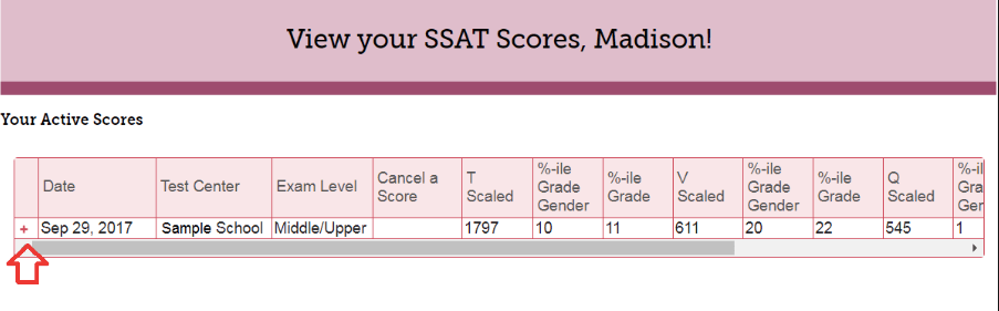 SSAT Score Report