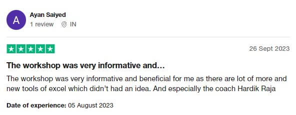 review by a workshop attendee on  Trustpilot