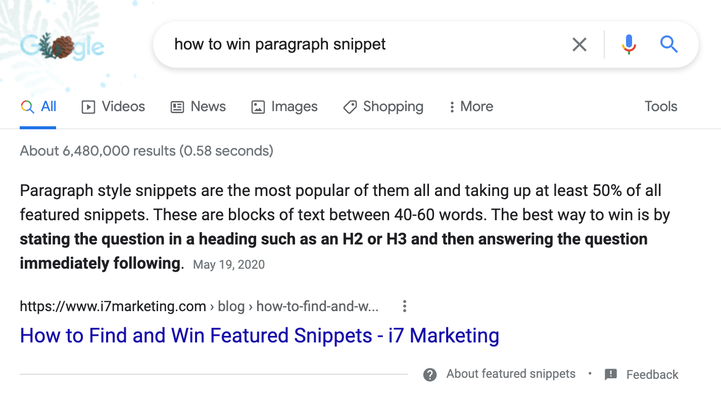关键词研究的 SERP 功能：段落片段
