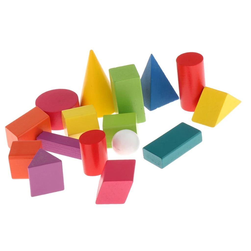 Wooden Geometric Solid Blocks, Assorted Colors, 3D Shapes (Set of 16)|Math  Toys| - AliExpress