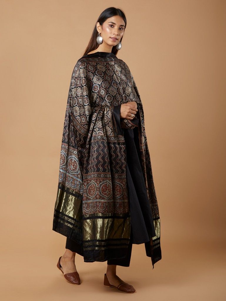 black-ajrakh-printed-modal-silk-lagdi-patta-dupatta