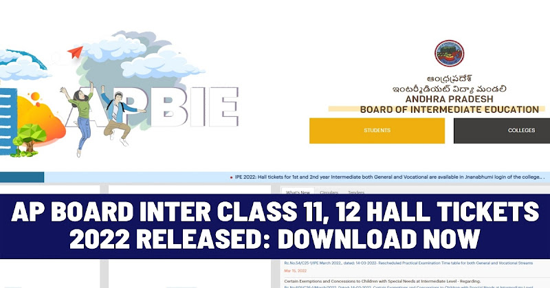 AP Board Inter Class 11, 12 Hall Tickets 2022 released: Download Now
