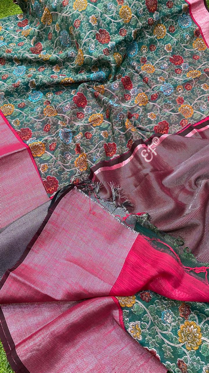 Lightweight Kalamkari Linen Silk Sarees