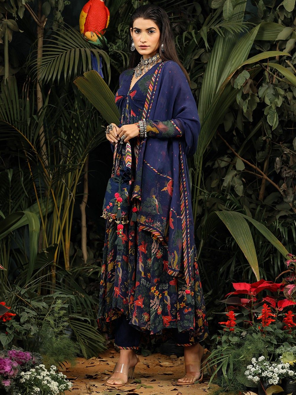 the loom - Blue Printed chiffon Kurta