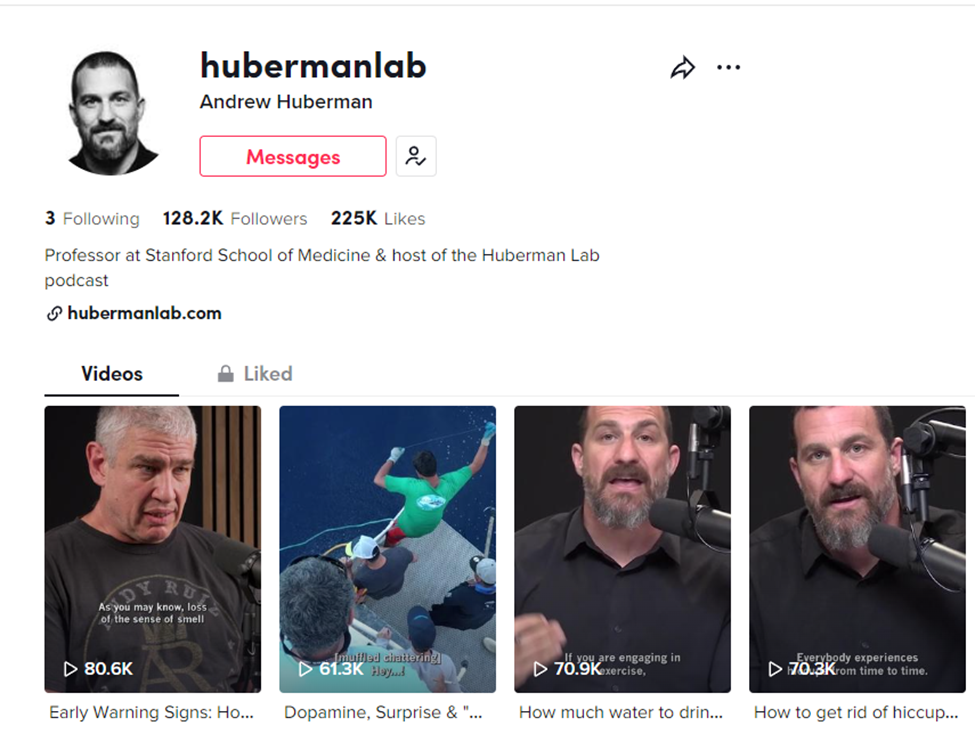 Andrew Huberman tiktok channel