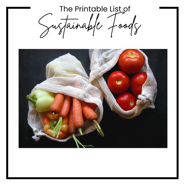the free printable list of sustainable foods