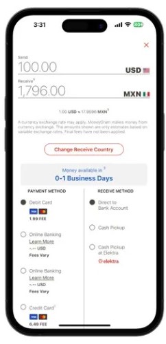 MoneyGram users can get a fee estimate directly on the app before initiating a transfer. 