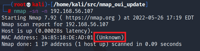 Nmap incorrectly identifies an OUI