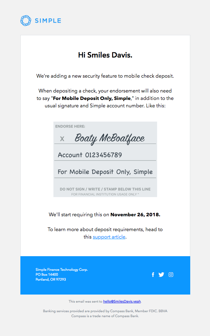 Simple financial service email example