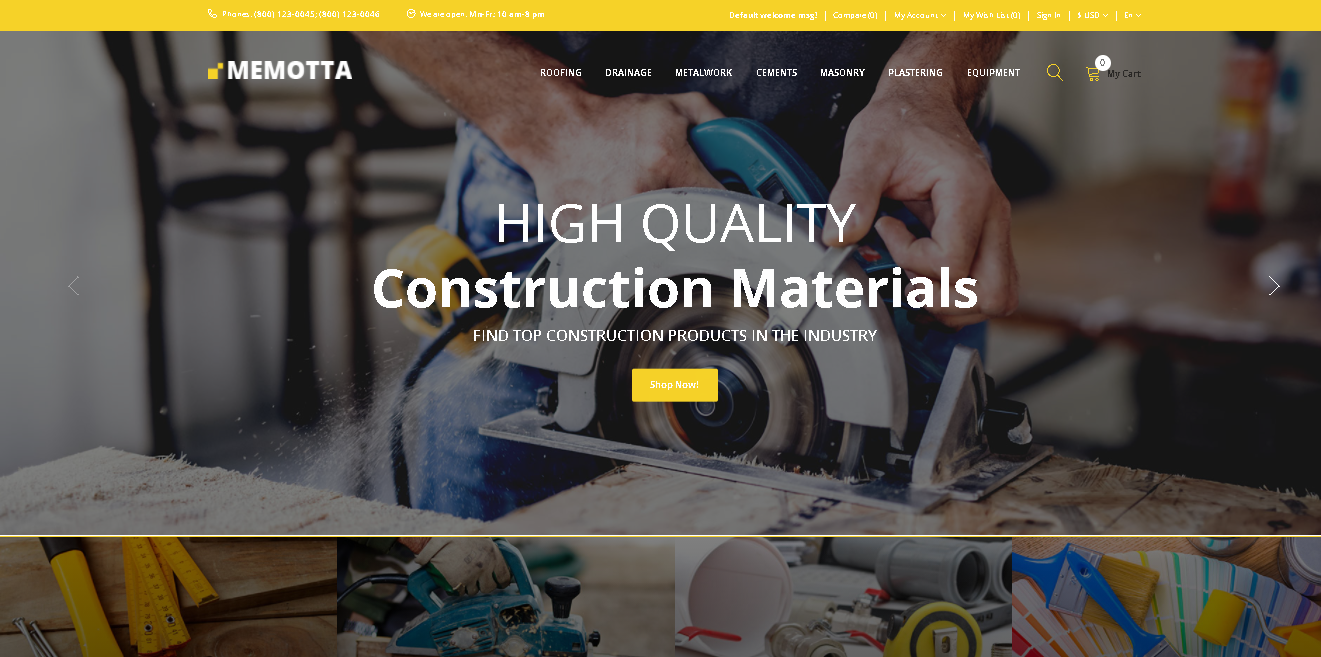 Memotta building materials opencart theme