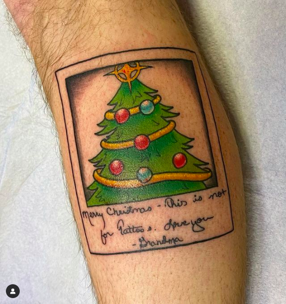 Christmas Tree with Lights and Ribbons Tattoo