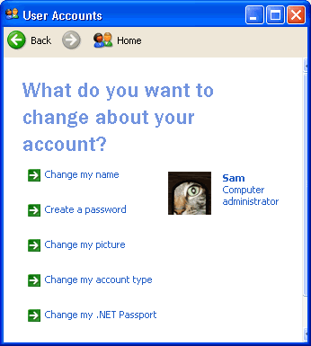 User Account  window