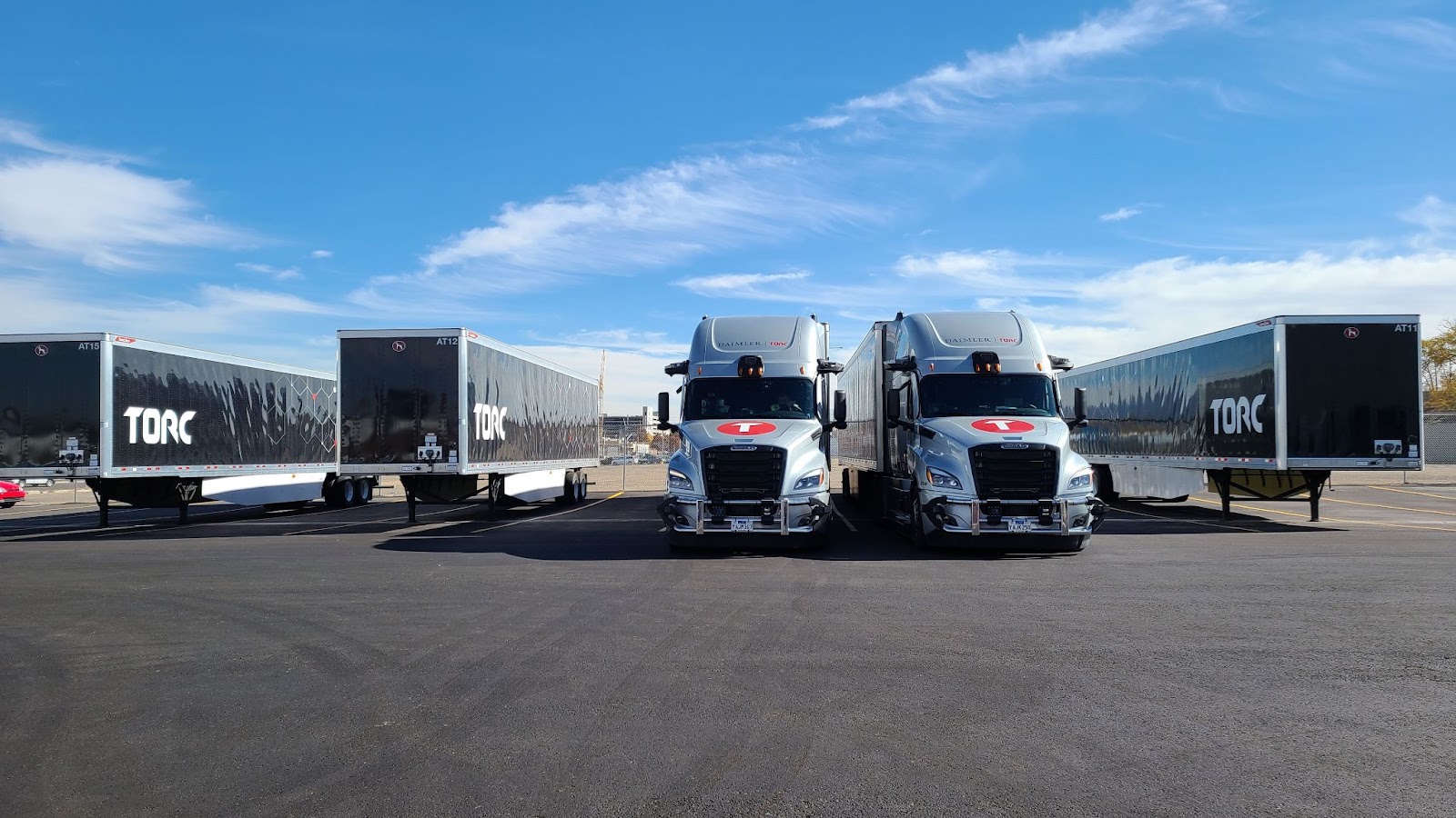 Torc Robotics-equipped Freightliner Cascadias and trailers