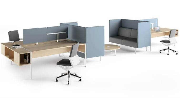 An operator's desk with a sound-absorbing dividing screen helps to reduce noise levels by absorbing sound and is also ideal for privacy.