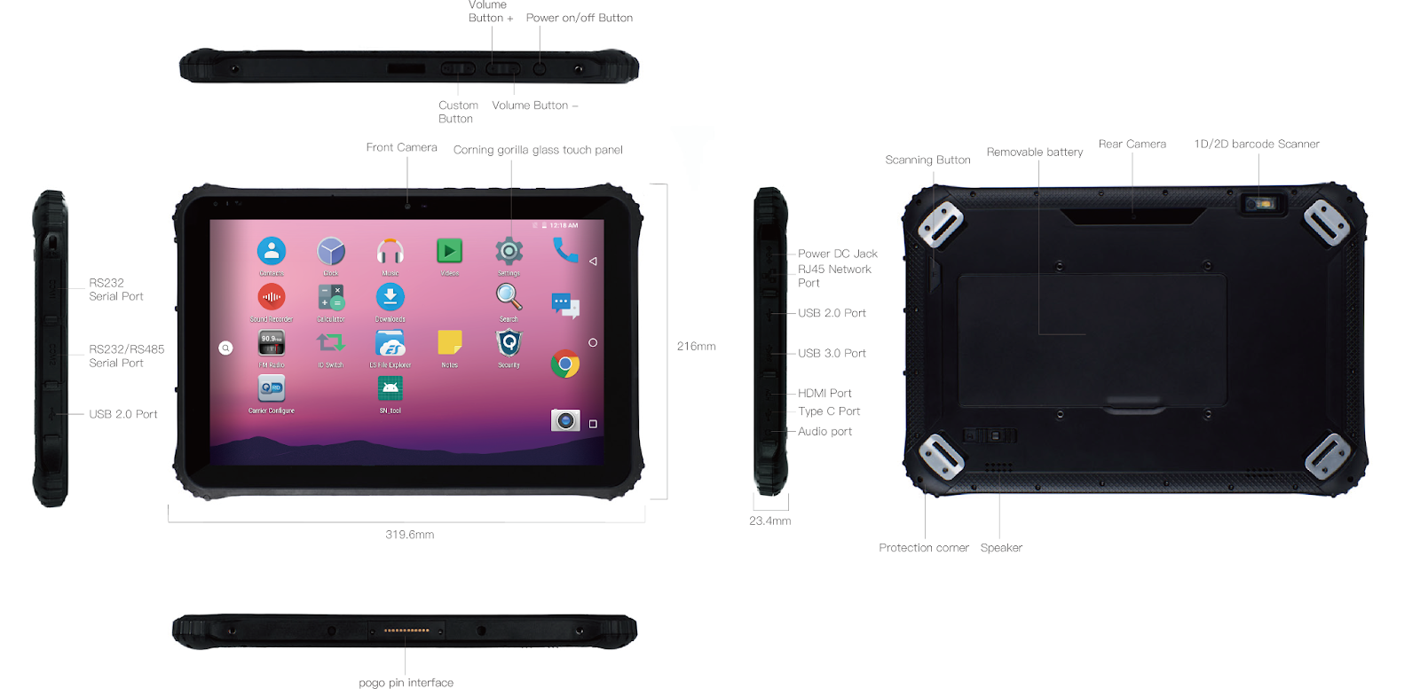 12.2 inch GMS Android rugged tablets, 2 in 1 rugged tablets with keyboard with NFC-Rugged tablet
