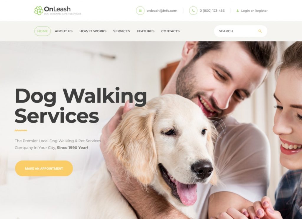OnLeash |  Tema WordPress Dog Walking & Layanan Hewan Peliharaan