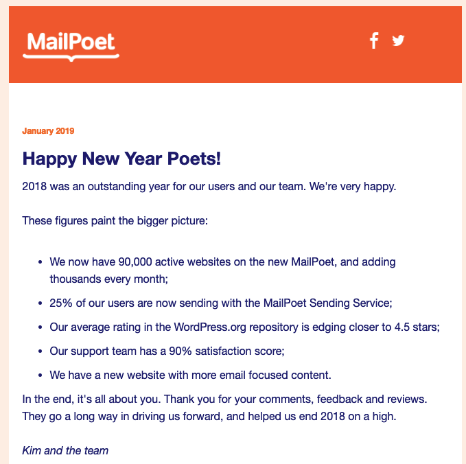 An example of a MailPoet email.