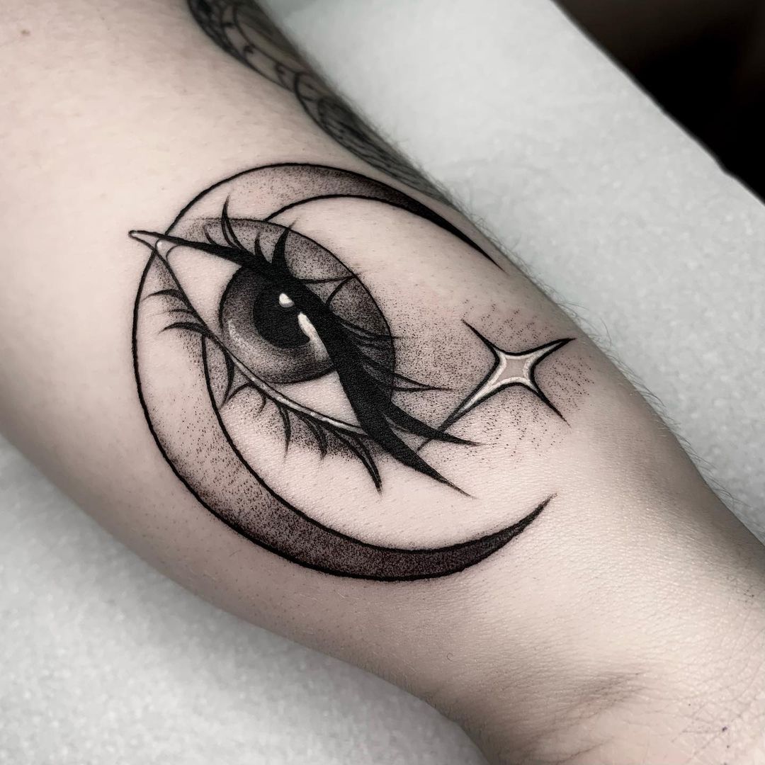 Eye With Crescent Moon Tattoo