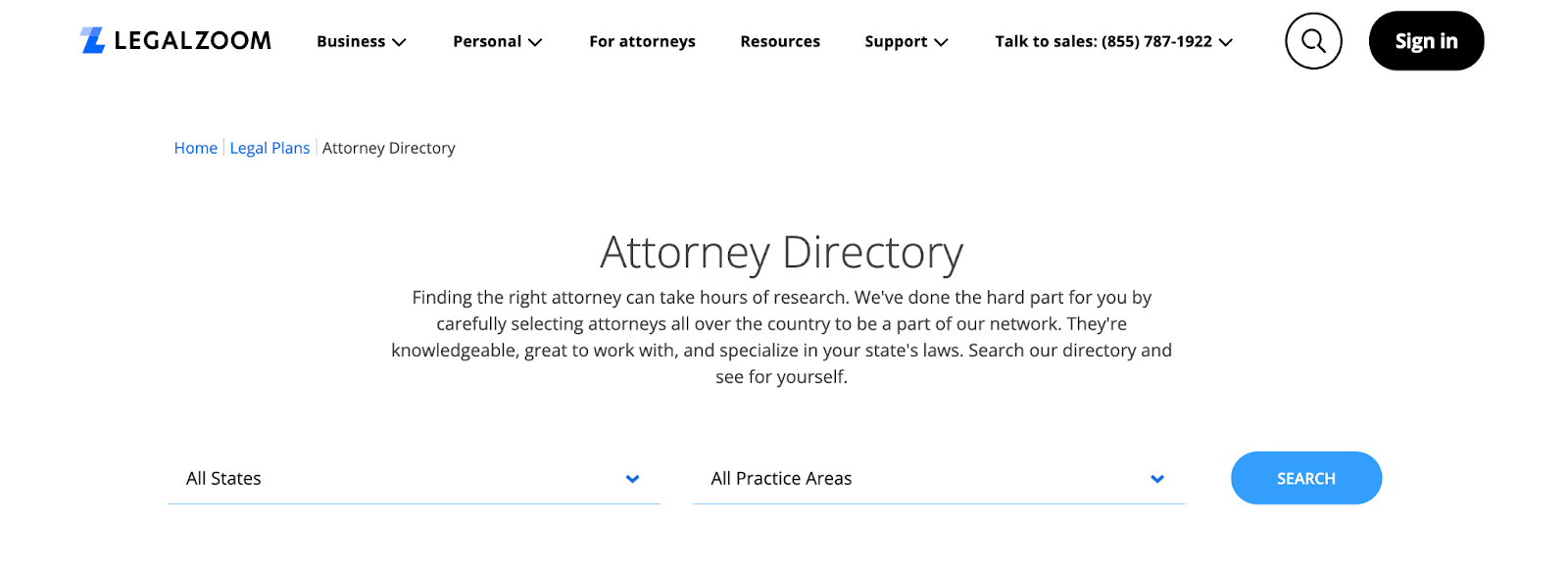 Search LegalZoom's attorney directory by state and practice area. 