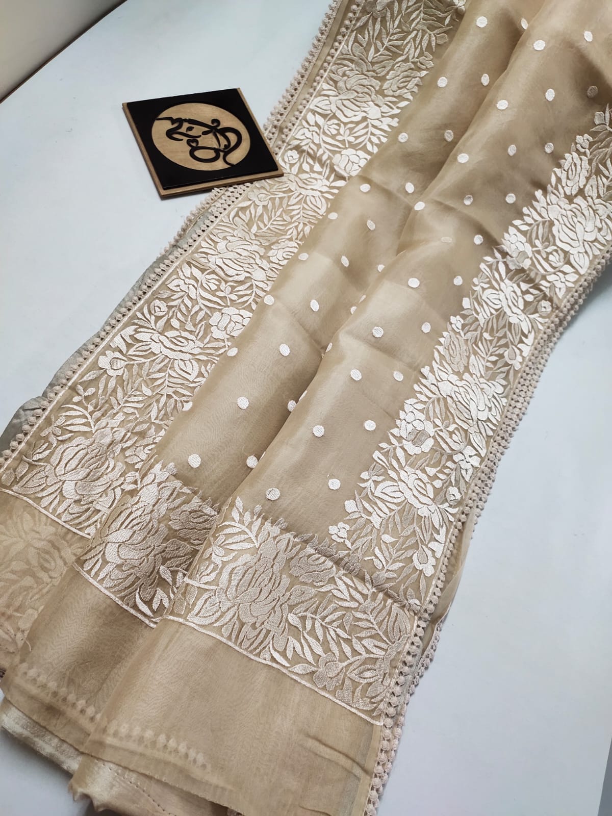 Pure beneras kora heavy embroidery work...all over saree