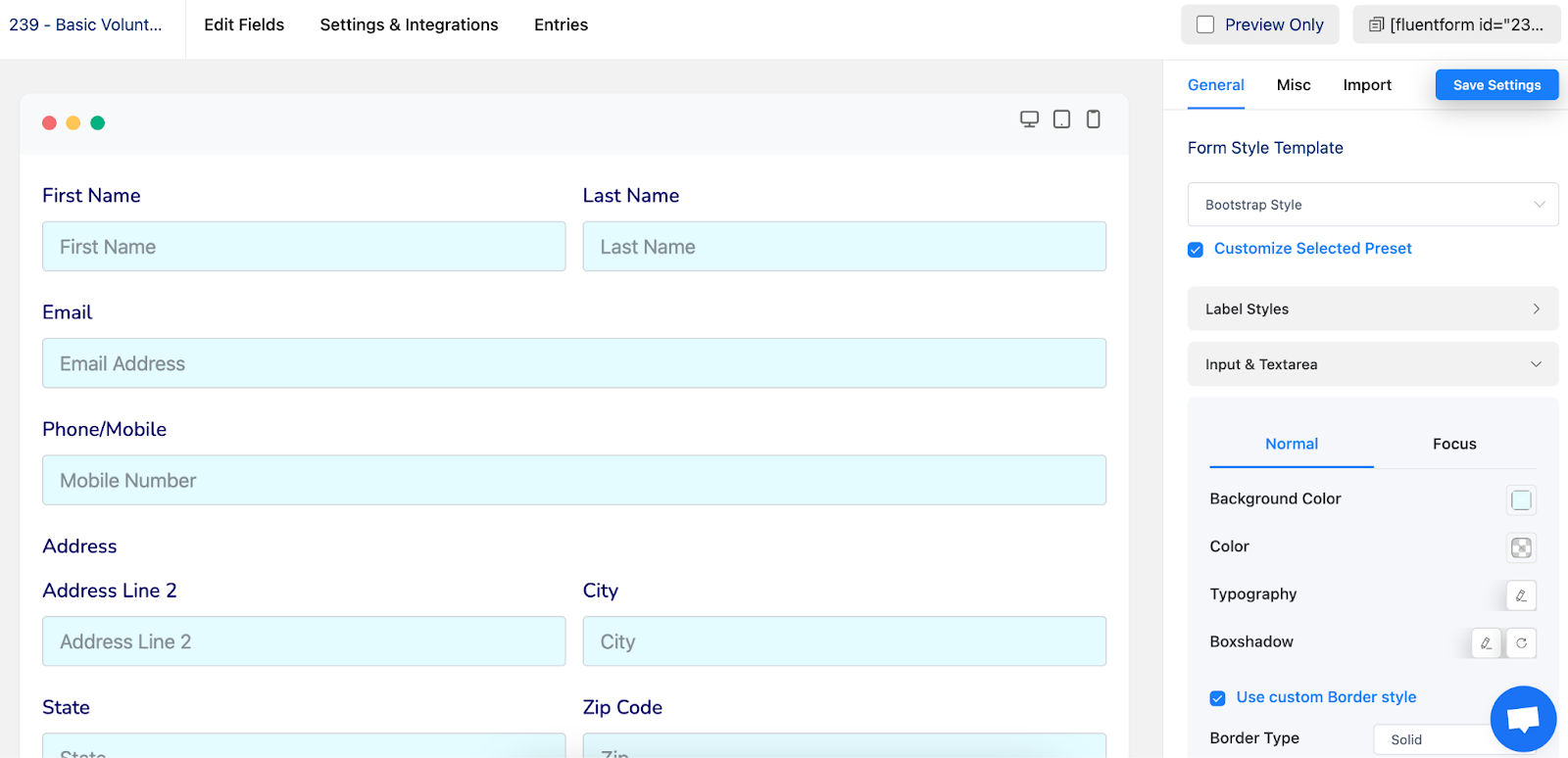 Advance form styler, wordpress, Form Style Template