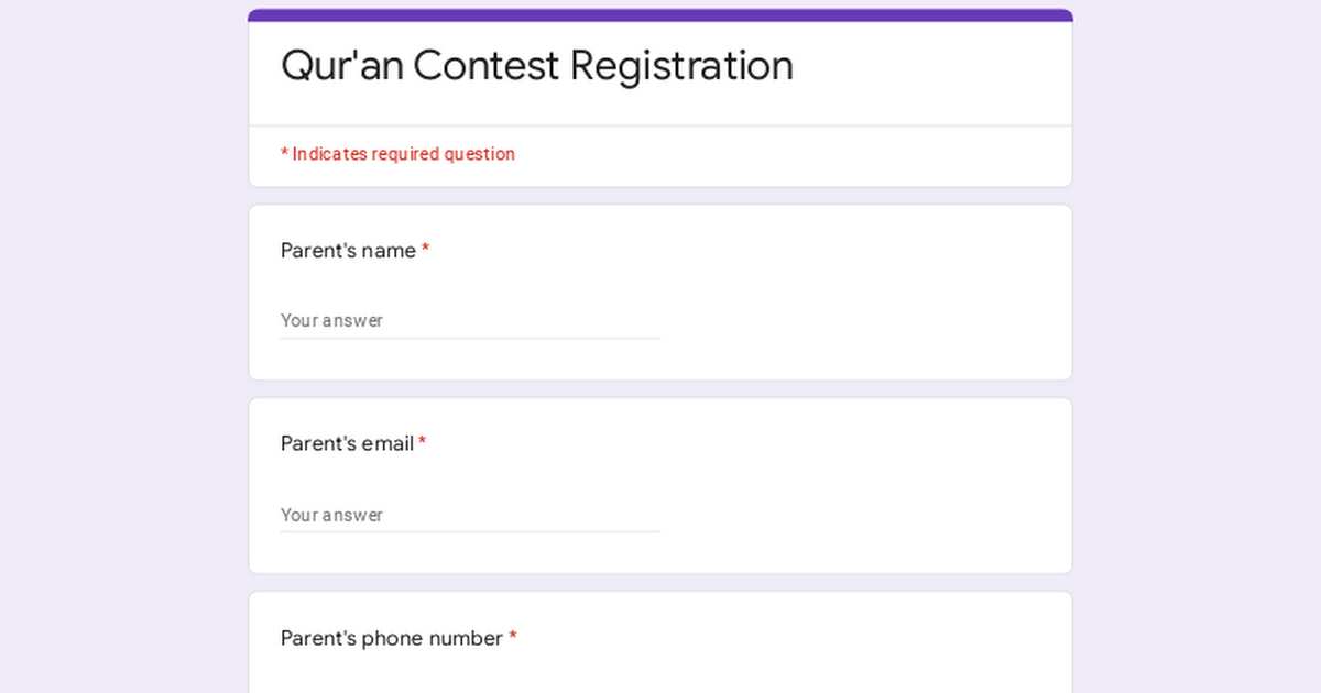 Qur'an Contest Registration