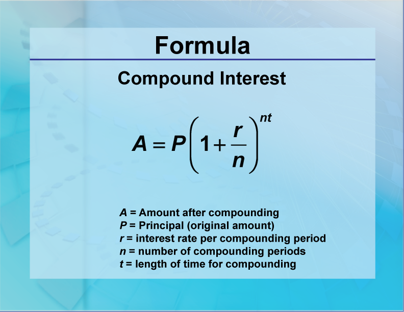 The compound interest formula for the case where the compounding is non-continuous.