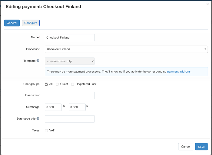 Editing payment: Checkout Finland