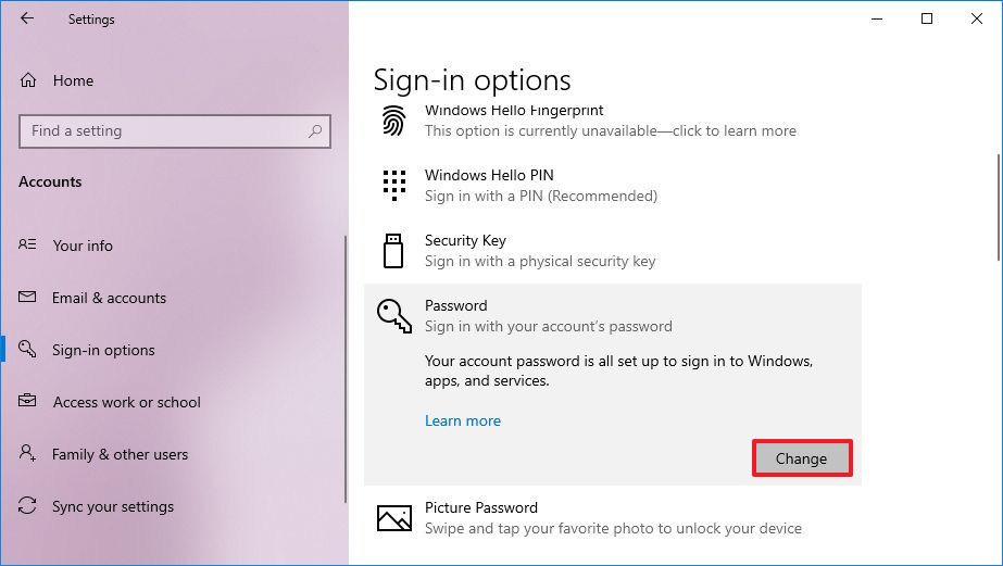 Remove password from local account