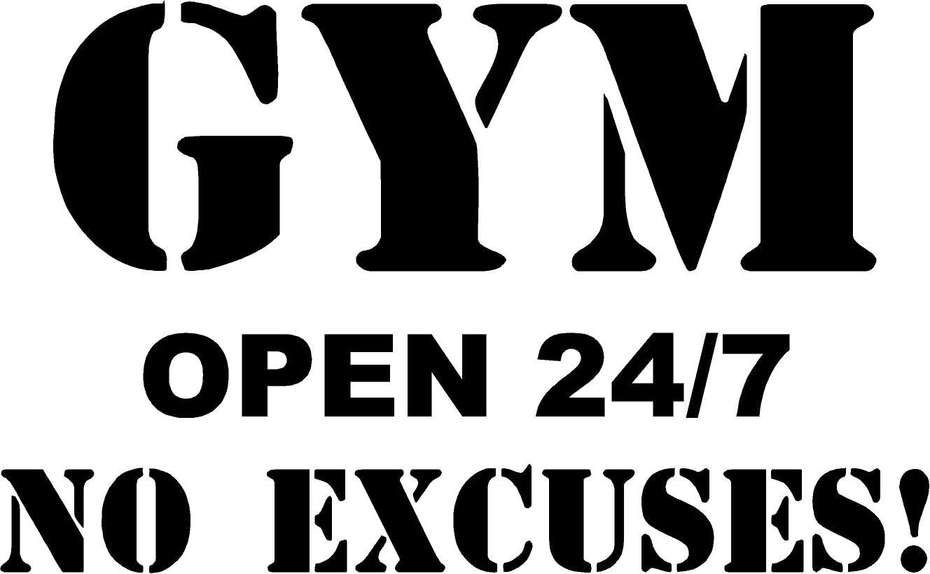 Gym Open 24/7 No Excuses! Vinyl Wall Decor for Garage Gyms is an inexpensive vinyl wall decal you can buy to create a warm and inviting environment to help you stick to your fitness commitments.