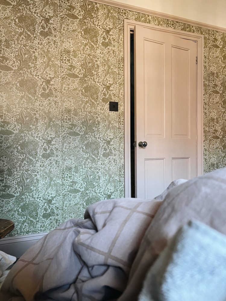 Wallpaper Sarkozi by Mind The Gap, pink paint Temple by Paint and Paper Library, ceiling in Leather II