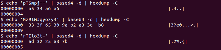Hexdump of encoded ASCII 