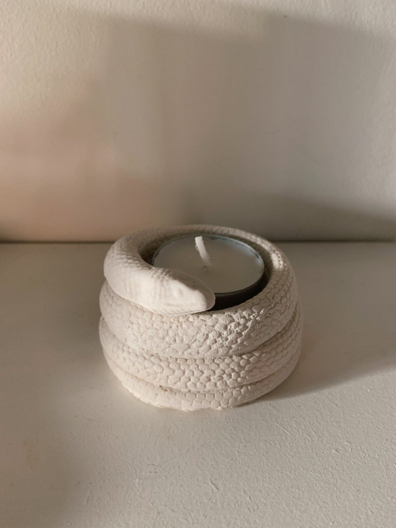 White snake tealight candle holder