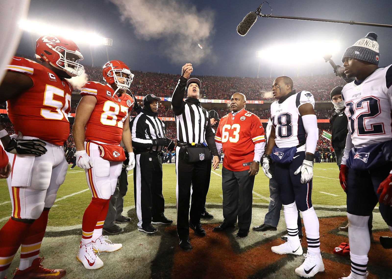 Image result for coin toss patriots chiefs